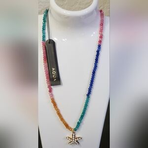 Aqua Vibrant Beaded Necklace with Starfish Pendant Retail $175